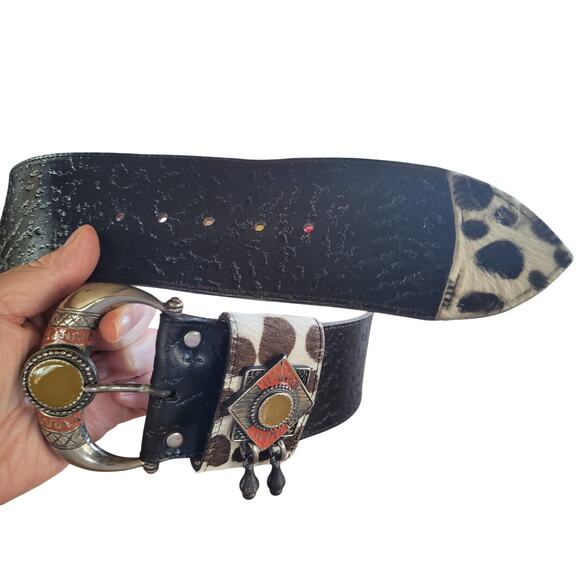 Chad Calvin Design Belt Brown Leather Unique Buckle Cowhide XS - Picture 6 of 10